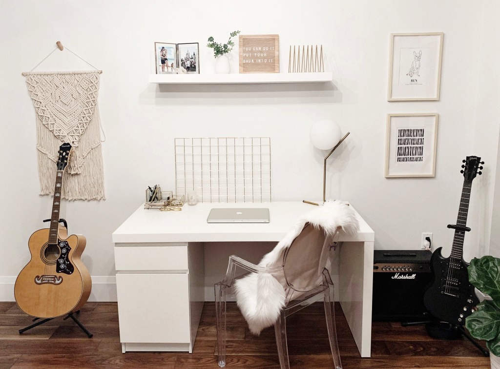 boho scandinavian minimal home office music room blogger office