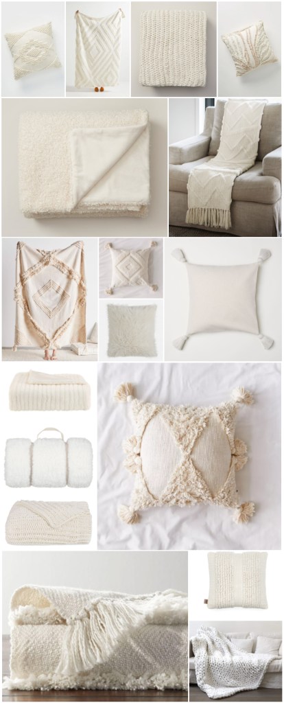 Throws and Pillows to Transition from Late Summer to Fall - Cozy White & Textured Blankets and Cushions